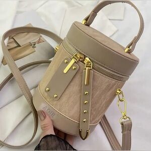 Beige Cylinder Crossbody Bag